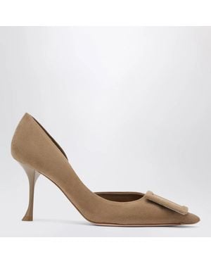Roger Vivier Viv Ville Dorsay Suede Pumps - White