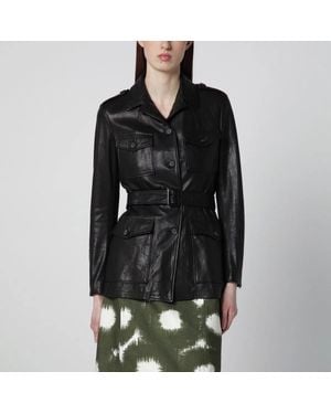 Tagliatore Leather Belted Jacket - Black