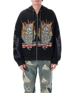 Who Decides War Graphic Cotton Zip Hoodie - Gray