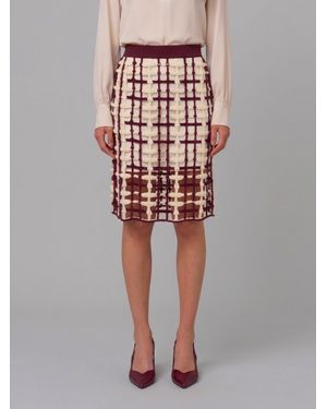 SUTTON NEW YORK Burgundy Mesh Midi Skirt - White