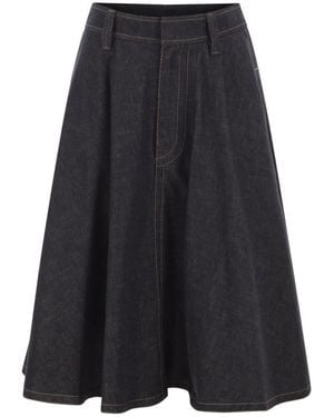 Brunello Cucinelli Cotton Denim Midi Skirt - Blue