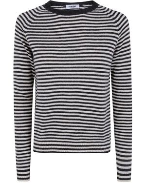 Base London Striped Round Neck Sweater - Black