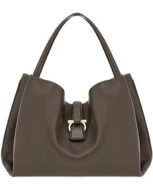 Ferragamo Gancini Leather Tote Bag - Brown