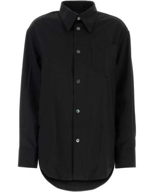 Ami Paris Long Sleeve Wide Shirt With Sharp Collar And Embos - Black