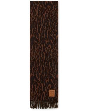 Ganni Animal Print Wool Scarf - Brown