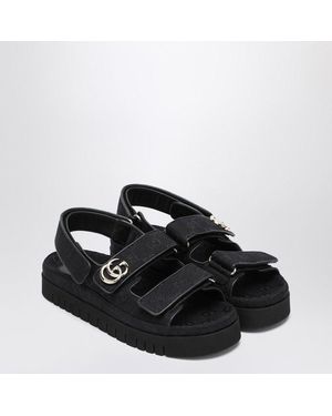 Gucci Gg Fabric Sandals With Double G - Black