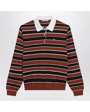 Prada Rust/ Striped Silk Polo - Red