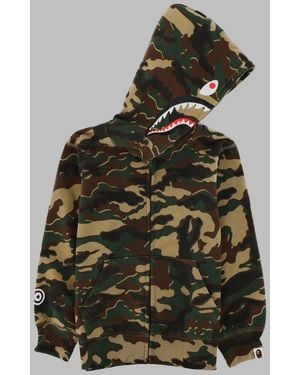 A Bathing Ape Felpa Con Cappuccio E Zip Intera Con Grafica Squalo - Green