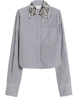 Max Mara Striped Poplin Crop Shirt - Gray