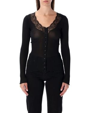 Saint Laurent Ribbed Silk And Lace Cardigan - Black