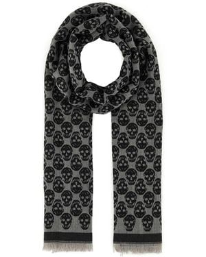 McQueen Embroidered Wool Blend Foulard - Black
