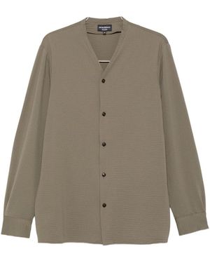 Emporio Armani Textured Buttoned V-Neck - Natural