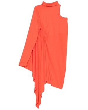 Balenciaga Jersey Texture Asymmetric Design Draped Detail High Neck Single Long Sleeve Sleeveless On One Side Handkerchief Hem - Red