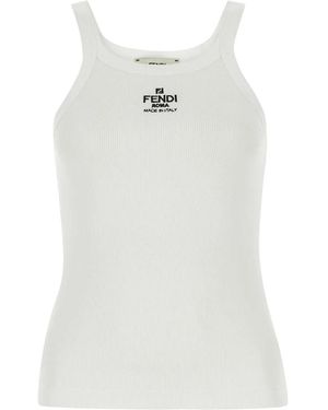 Fendi Cotton Rib Sleeveless Top - White