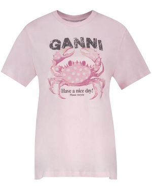Ganni Crab-Print T-Shirt - Pink