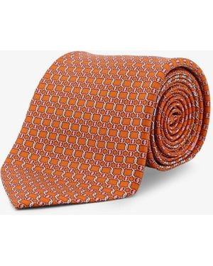 Ferragamo Silk Tie With Aida Print - Orange