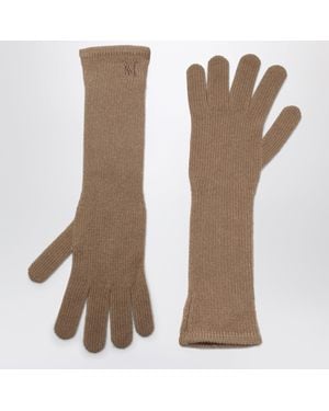 Max Mara Long Camel Cashmere Gloves - Natural