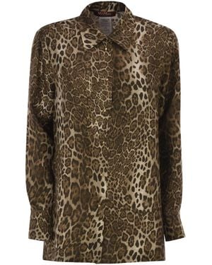 Max Mara Maxmara Studio Mstaffari – Pure Silk Animal-Print Shirt - Brown