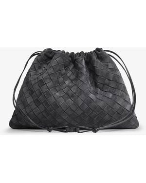 Bottega Veneta Suede Dustbag Clutch With Intrecciato Motif - Black