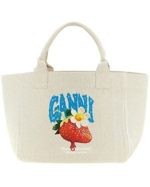Ganni Medium 'Strawberry' Shopping Bag - White