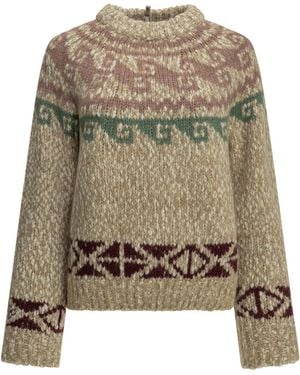 Moncler Crew-Neck Jumper With Logo - Natural