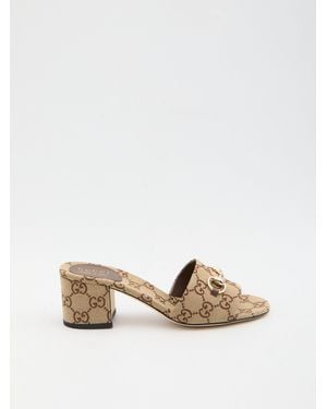 Gucci Slider With Horsebit - Natural