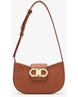 Ferragamo Double Gancini Leather Mini Bag - White