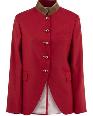 Fay Viscose And Wool Blend Jacket With Contrasting Collar - Red