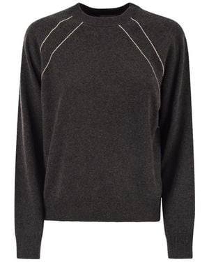 Peserico Crew Neck Sweater With Bright Details - Black