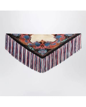 Etro Silk Jacquard Scarf With Fringes - Blue