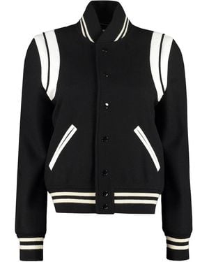 Saint Laurent Wool Blend Bomber Jacket - Black