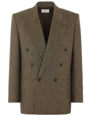 Saint Laurent Tweed Double Breasted Jacket - Green