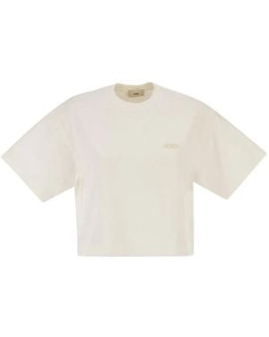Autry Cropped Cotton T-Shirt With Tone-On-Tone Logo - White