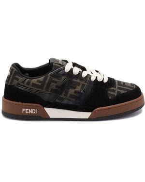 Fendi Match Ff Jacquard Fabric And Suede Sneakers - Black