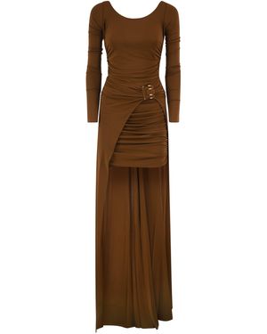 Elisabetta Franchi Long Draped Dress With Buckle - Brown
