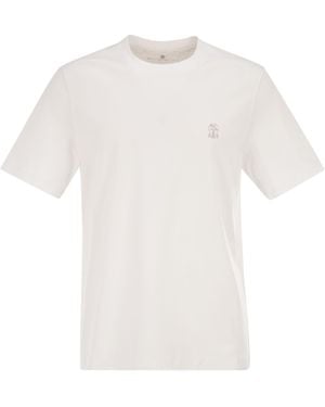 Brunello Cucinelli Crew-Neck Cotton Jersey T-Shirt With Printed Logo - White