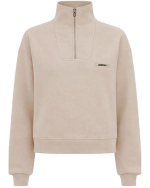 Jacquemus Grosgrain Sweatshirt With Turtleneck - Natural