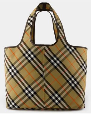 Burberry Embroidered Canvas Medium Check Shopping Bag - Metallic