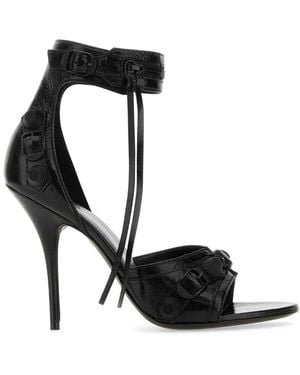 Balenciaga Soft Raffia Heeled Sandals - Black