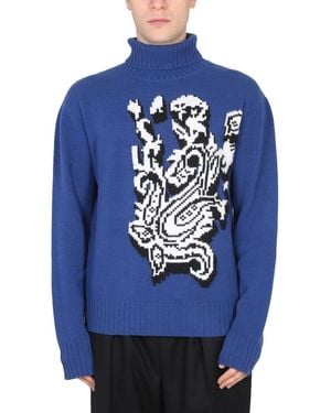 Etro Inlaid Jacquard Turtleneck Sweater - Blue