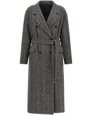 Brunello Cucinelli Check Tweed Coat - Gray