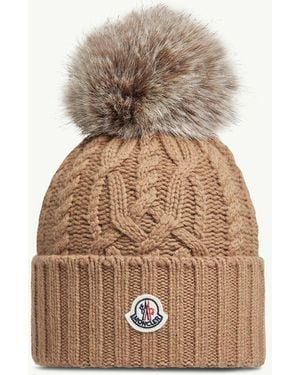 Moncler Cashmere Blend Beanie With Pom Pom - Natural