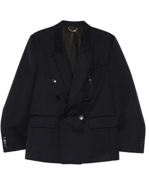 Victoria Beckham Double-Breasted Wool Tailored Jacket - Blue