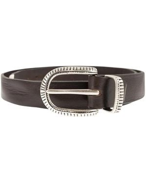 Alberto Luti Hammered Leather Belt With Chiselled Buckle - White