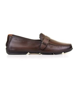 Santoni Leather Moccasin With Buckle - Brown