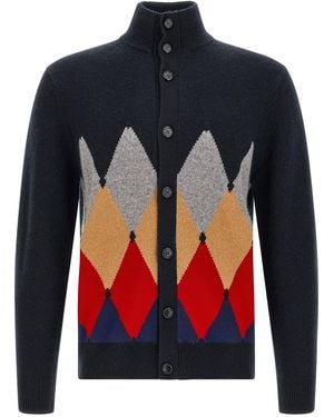 Ballantyne 'Classic Diamond' Diamond Intarsia Cardigan - Blue