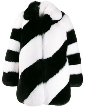 Saint Laurent Fur Diagonal Striped Coat - Black