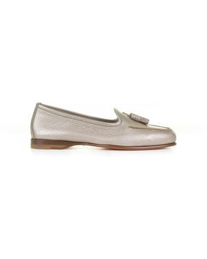 Santoni Leather Moccasin With Tassels - White