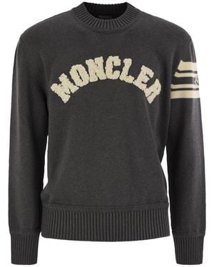 Moncler Wool Sweater With Embroidered Monogram - Black