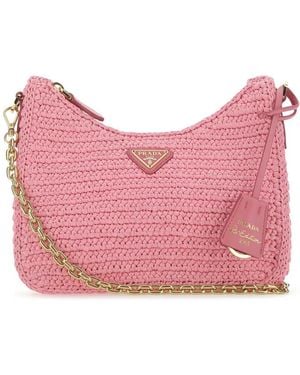 Prada Raffia Re-Edition 2005 Shoulder Bag - Pink